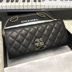 Chanel Quilted Lambskin Camellia Flap Evening Clutch with Chain Black 2019 (FM-9081346)