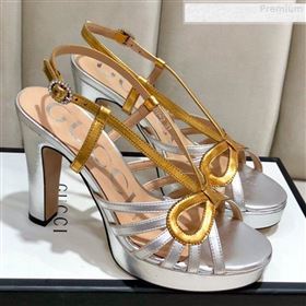 Gucci Metallic Leather Cutout Bow High-Heel Platform Sandals Gold/Silver 2019 (DLY-9081258)