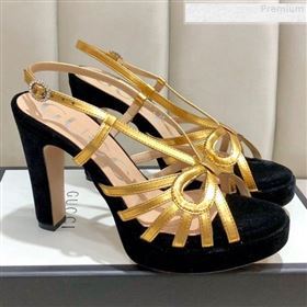 Gucci Metallic Leather Cutout Bow High-Heel Platform Sandals Gold/Black 2019 (DLY-9081260)