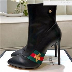 Gucci Leather High-heel Short Boot with Web and Bee Black 2019 (DLY-9081614)