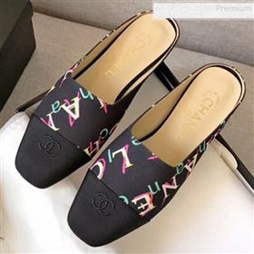 Chanel Print Fabric Flat Mules Black 2019 (XZG-9081620)