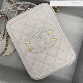 Chanel Grained Calfskin Long Vanity Case Top Handle Bag AS0988 White 2019 (KAIS-9081703)