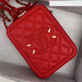 Chanel Grained Calfskin Long Vanity Case Top Handle Bag AS0988 Red 2019 (KAIS-9081704)