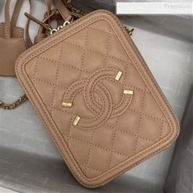 chaneI Grained Calfskin Long Vanity Case Top Handle Bag AS0988 Beige 2019 (KAIS-9081705)