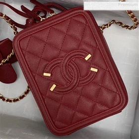 Chanel Grained Calfskin Long Vanity Case Top Handle Bag AS0988 Burgundy 2019 (KAIS-9081706)