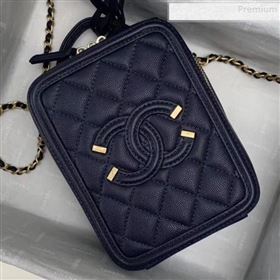 Chanel Grained Calfskin Long Vanity Case Top Handle Bag AS0988 Blue 2019 (KAIS-9081707)