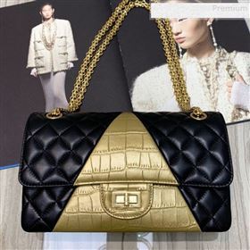 Chanel Quilted Lambskin and Crocodile Embossed Calfskin Medium 2.55 Flap Bag A37586 Black 2019 (SSZ-9081716)
