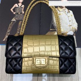 Chanel Lambskin and Crocodile Embossed Calfskin Medium 2.55 Flap Bag A37586 Black/Gold 2019 (SSZ-9081714)