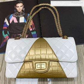 Chanel Quilted Lambskin and Crocodile Embossed Calfskin Medium 2.55 Flap Bag A37586 White 2019 (SSZ-9081717)