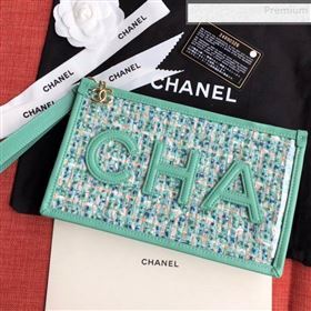 Chanel PVC and Tweed Small Pouch AP0359 Green 2019 (SSZ-9081719)