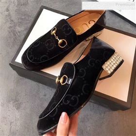 Gucci Horsebit GG Velvet Loafer with Crystals Heel 522698 Black 2019 (EM-9081546)