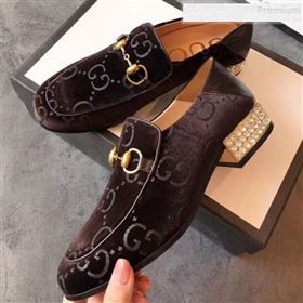 Gucci Horsebit GG Velvet Loafer with Crystals Heel 522698 Brown 2019 (EM-9081547)