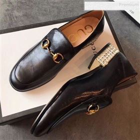 Gucci Horsebit Leather Loafer with Crystals Heel 523097 Black 2019 (EM-9081543)