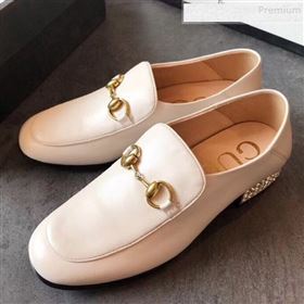 Gucci Horsebit Leather Loafer with Crystals Heel 523097 White 2019 (EM-9081544)