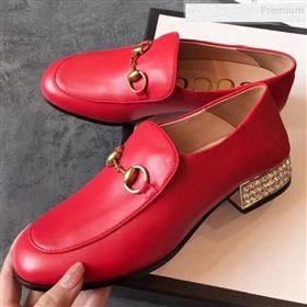 Gucci Horsebit Leather Loafer with Crystals Heel 523097 Red 2019 (EM-9081545)