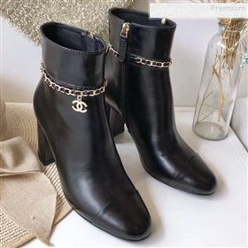 Chanel Calfskin Chain Charm High-Heel Short Boots G35008 Black 2019 (DLY-9081601)