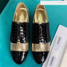 Chanel Metallic and Patent Calfskin Flat Lace-Ups Loafers G34128 Gold 2019 (DLY-9081604)