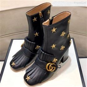 Gucci Embroidered Leather Fringe Mid-heel Ankle Short Boot 551545 Black 2019 (DLY-9081610)