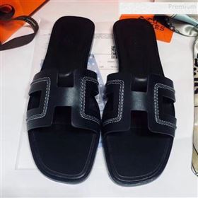 Hermes Oran Stitching Slide Sandals Black 2019 (Huangz-9081530)