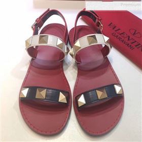 Valentino RockStud Leather Flat Sandals Red/Multicolor 2019 (XINL-9081539)