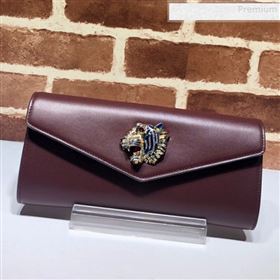 Gucci Broadway Leather Clutch with Tiger 576532 Burgundy 2019 (DLH-9081413)