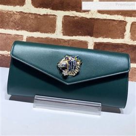 Gucci Broadway Leather Clutch with Tiger 576532 Green 2019 (DLH-9081414)