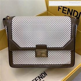 Fendi Kan U Large Embossed Corners Perforated Leather Flap Bag White 2019 (AFEI-9081424)