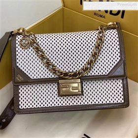 Fendi Kan U Medium Embossed Corners Perforated Leather Flap Bag White 2019 (AFEI-9081422)