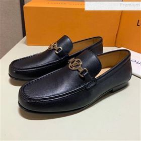 Louis Vuitton Mens Stitching Calfskin LV Circle Buckle Loafers Black 2019 (SHOUHE-9102134)