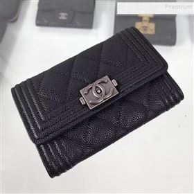 Chanel Grained Leather Small Flap Boy Wallet A80603 Black 2019 (HOT-9101401)