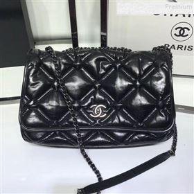 Chanel Quilted Puffer Wax Calfskin Flap Bag Black 2019 (JIYUAN-9101407)