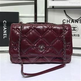 Chanel Quilted Puffer Wax Calfskin Flap Bag Red 2019 (JIYUAN-9101406)