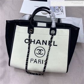 Chanel Deauville Wool Felt Medium Shopping Bag A93786 White/Black 2019 (JIYUAN-9101702)