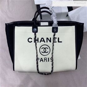 Chanel Deauville Wool Felt Large Shopping Bag A93786 White/Black 2019 (JIYUAN-9101701)