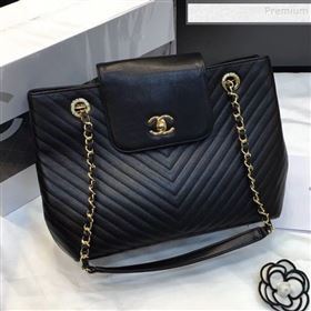 Chanel Chevron Calfskin Strap Shopping Bag Black 2019 (JIYUAN-9101704)