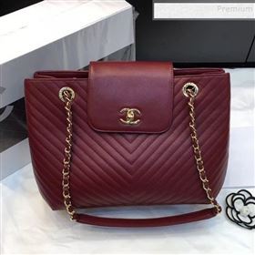 Chanel Chevron Calfskin Strap Shopping Bag Burgundy 2019 (JIYUAN-9101703)