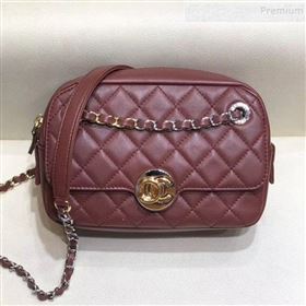 Chanel Quilted Grained Calfskin Round CC Metal Camera Bag AS6066 Burgundy 2019 (SMJD-9102225)