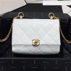 Chanel Quilted Leather Pearl Trim Small Flap Bag AS1170 White 2019 (KAIS-9102215)