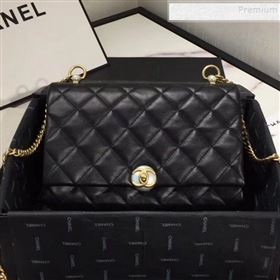 Chanel Quilted Leather Pearl Trim Medium Flap Bag AS1172 Black 2019 (KAIS-9102216)