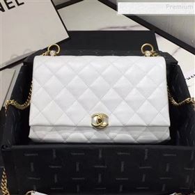 Chanel Quilted Leather Pearl Trim Medium Flap Bag AS1172 White 2019 (KAIS-9102217)