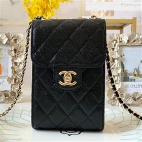 Chanel Quilted Grained Leather Phone Clutch with Chain AP0249 Black 2019 (FM-9102220)