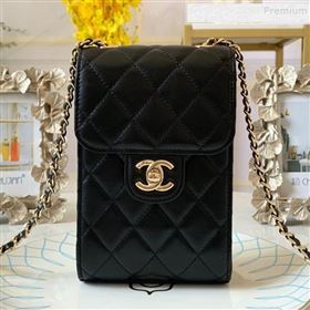 Chanel Quilted Lambskin Phone Clutch with Chain AP0249 Black 2019 (FM-9102221)