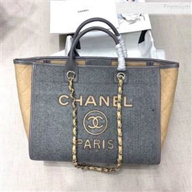 Chanel Deauville Wool Felt Medium/Large Shopping Bag A93786 Gray/Beige 2019 (JIYUAN-9102223)