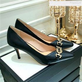 Gucci Zumi G Horsebit Mid-heel Leather Pump 596860 Black 2019 (DLY-9102506)