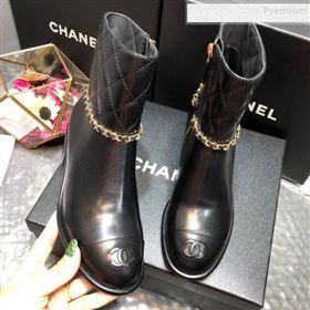 Chanel Quilted Calfskin Chain Mid-Heel Short Boots G35091 Black 2019 (DLY-9102510)