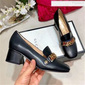 Gucci Sylvie Chain Leather Mid-heel Pump ‎537539 Black 2019 (DLY-9102527)