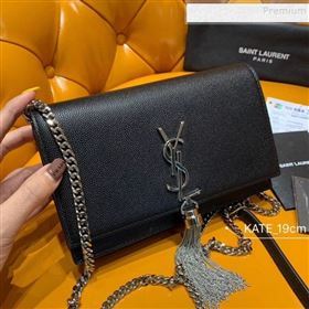 Saint Laurent Kate Chain Wallet with Tassel in Grained Leather 452159 Black/Silver (JUND-9102904)