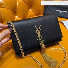 Saint Laurent Kate Chain Wallet with Tassel in Grained Leather 452159 Black/Gold  (JUND-9102905)