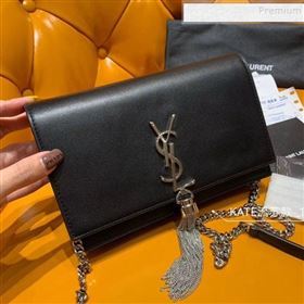Saint Laurent Kate Chain Wallet with Tassel in Smooth Leather 452159 Black/Silver (JUND-9102907)
