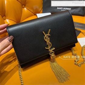 Saint Laurent Kate Chain Wallet with Tassel in Smooth Leather 452159 Black/Gold (JUND-9102906)